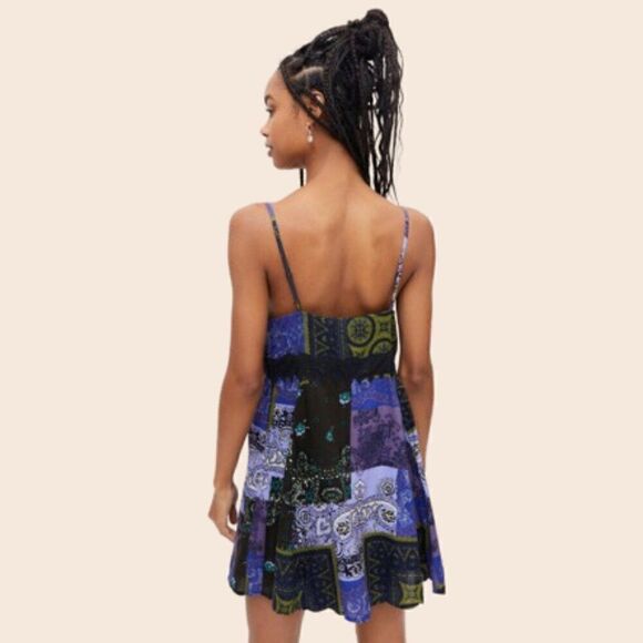 UO Dark Blue Azalea Lace Inset Frock Dress Size Small NWT - Picture 3 of 13